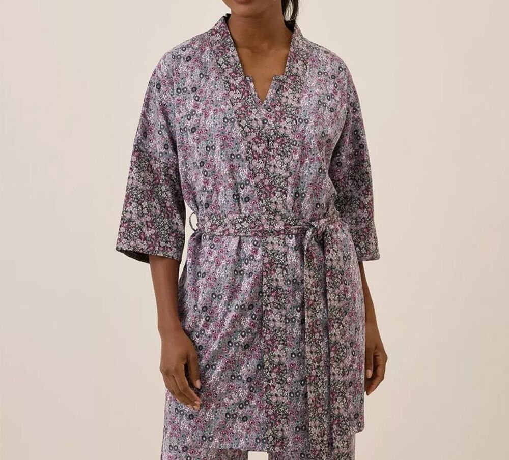 Pact Staycation Floral Short Robe Size M/L & Tank Top Size L Purple Petal Patch